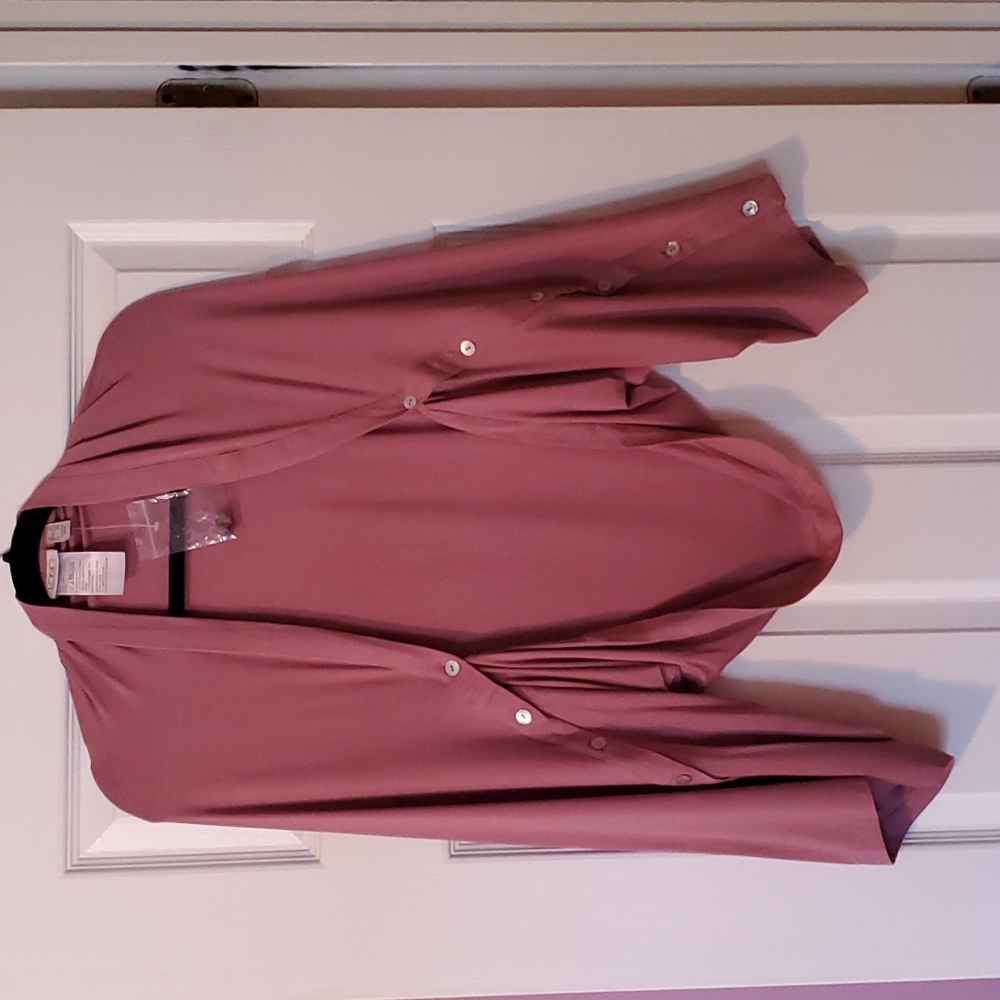 LOGO mauve long sleeve shrug w/ adjustable buttons on slvs,XL/1X,ray/span,NWOT.